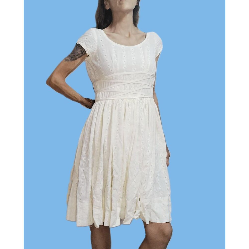 Lush Style ~ Yellow Floral Knit Babydoll Mini Dress ~ Small ~ Cap Sleeve
